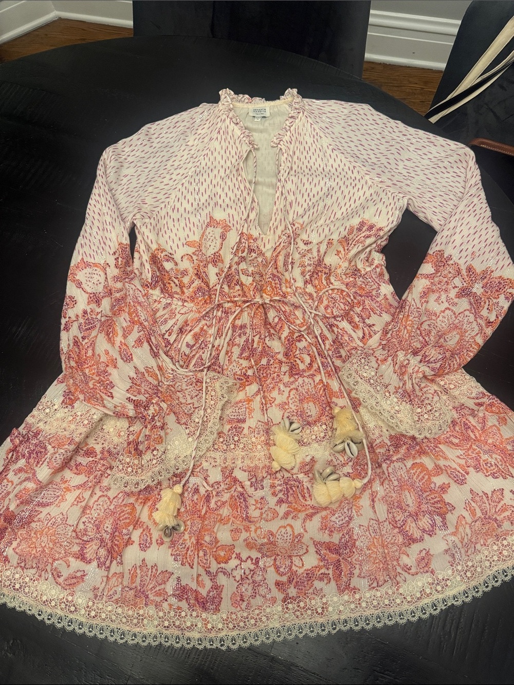 Hemant and Nandita Pink & Orange Floral Tie-Waist Mini Dress